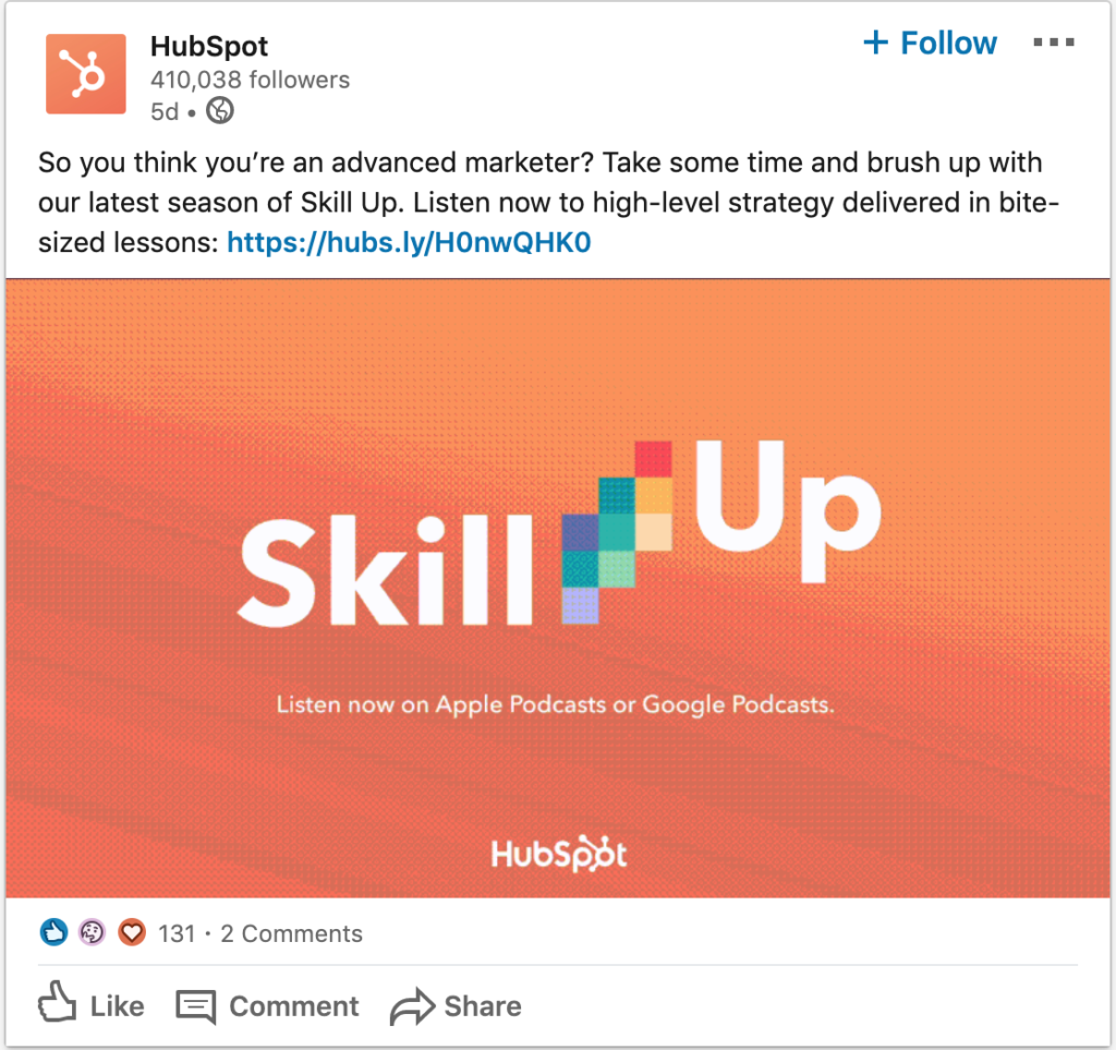 HubSpot LinkedIn post